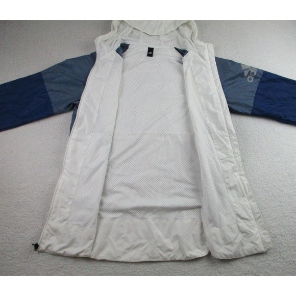 Adidas Jacket Mens Large White Blue‎ Gray Hooded Windbreaker Full Zip Mesh Lined - Picture 4 of 8